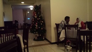 A Christmas tree in a restaurant in Addis Ababa, Ethiopia.