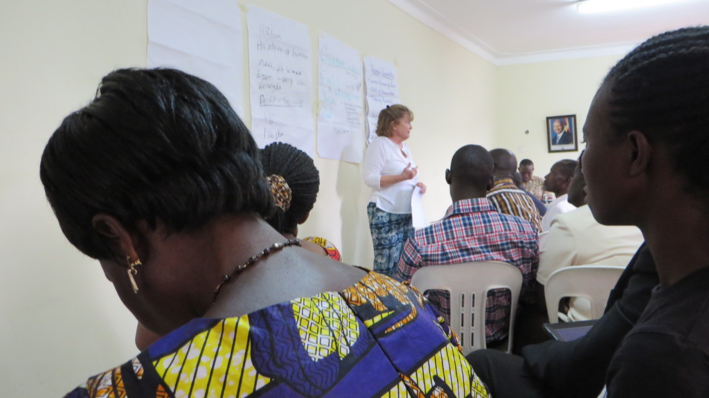 Donell teaches in a crowded classroom.