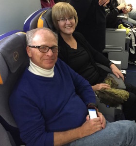 David & Sarah Nutter on a plane.